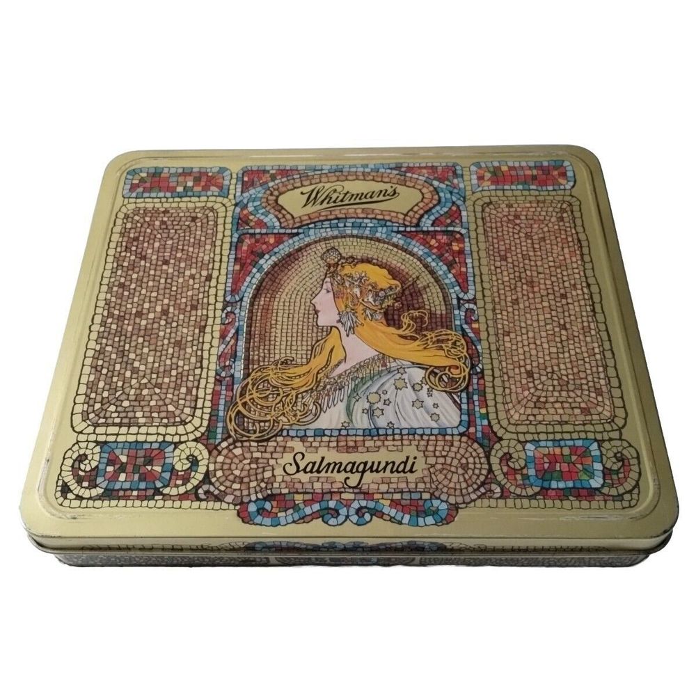 Whitmans Candy Metal Tin Salmagundi Art Nouveau Hinged Lid 3rd in Series Storage